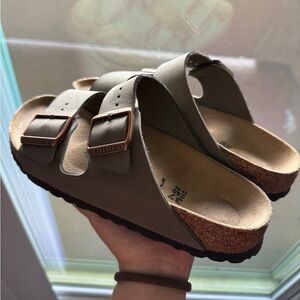 Birkenstock Arizona - Birkibuc Stone Sandals (EU Size 37, US Women’s 6-6.5)